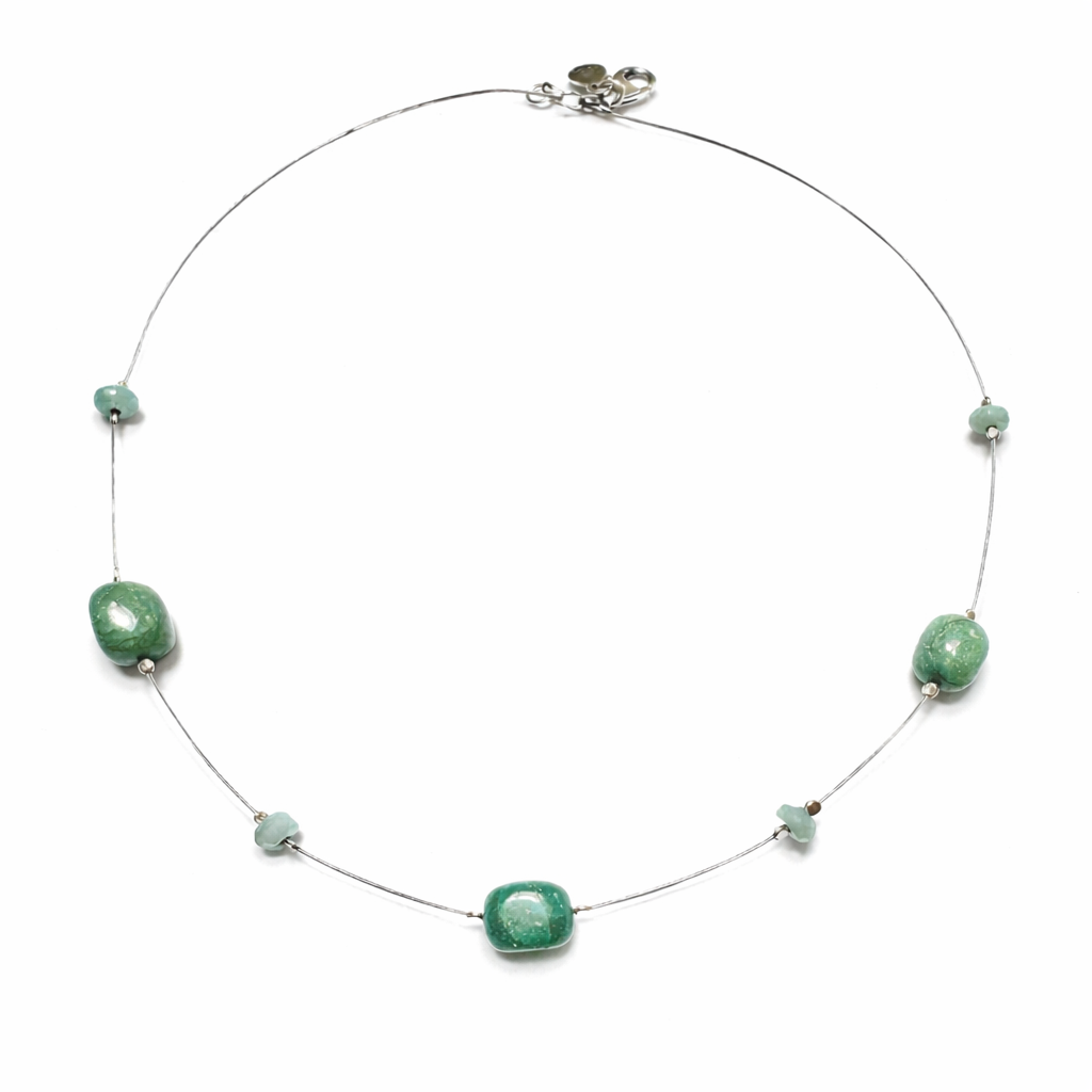 Pre-Owned Silpada Chrysocolla Bead Wire Necklace - Retired Design