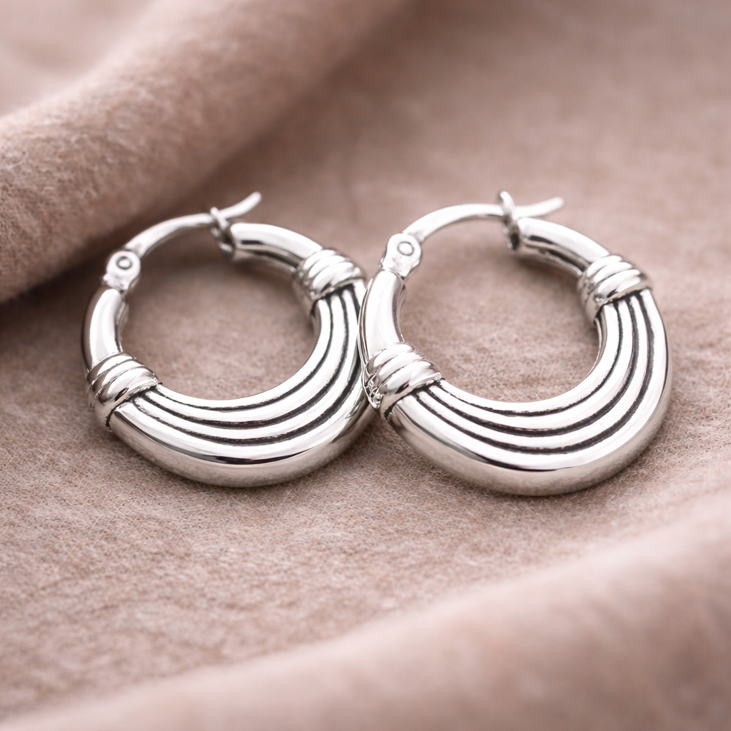 925 Sterling Silver Textured Ribbed Hoop Earrings 6/7 Inch Classic Small Hoops
