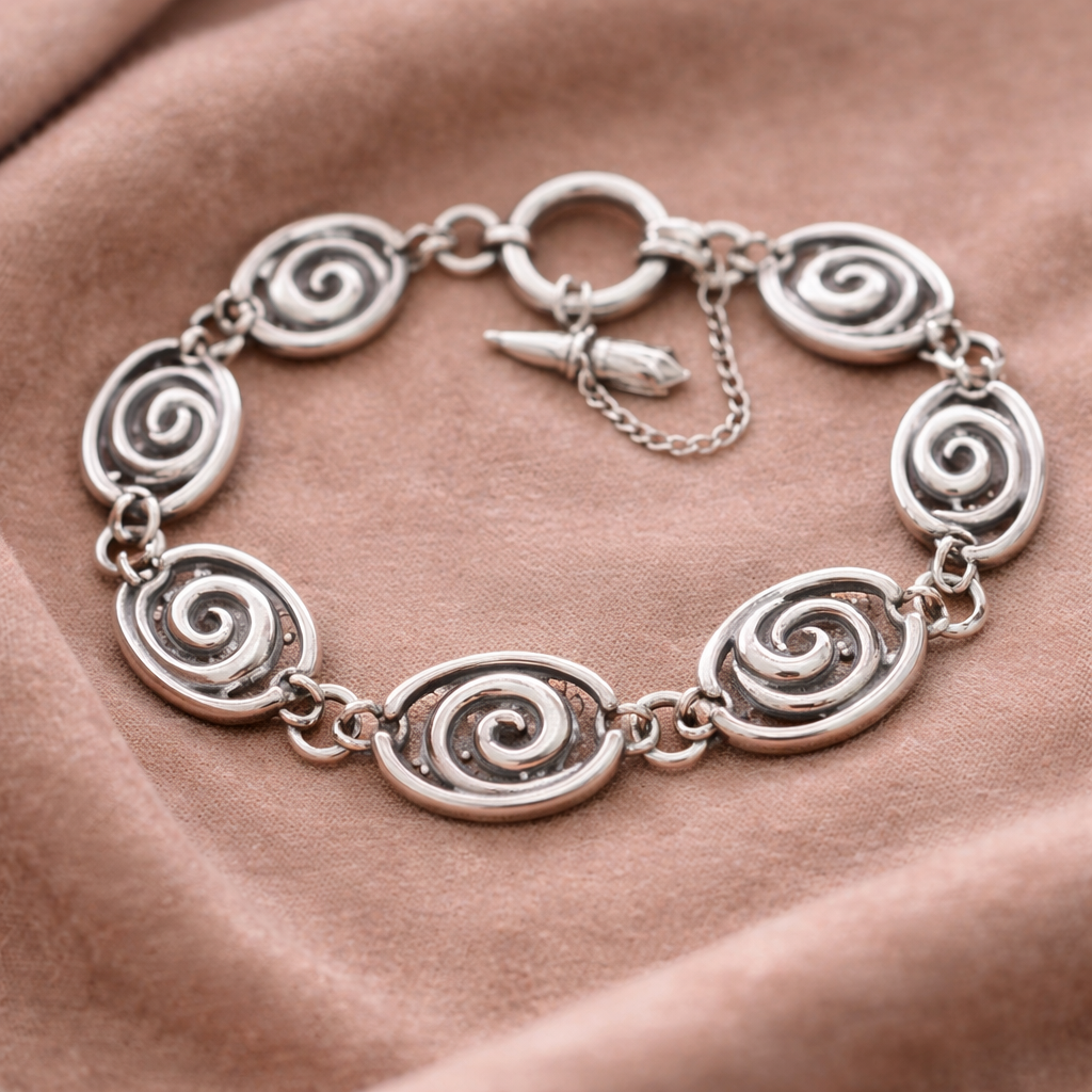 Pre-Owned Silpada Sterling Silver Swirl Bracelet - Retired Design