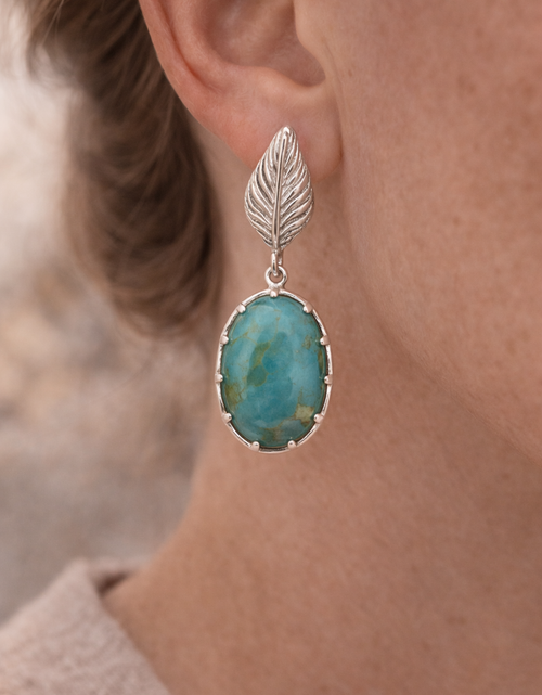 Load image into Gallery viewer, Simply Savvy “Turquoise Oasis” Leaf Drop Earrings
