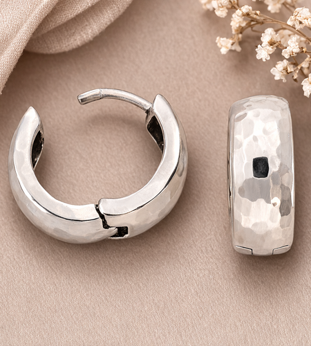 Pre-Owned Silpada P1636 Hammered Sterling Silver Hinge Hoop Earrings – Small Post Hoops