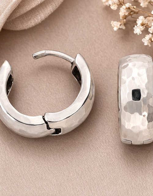 Load image into Gallery viewer, Pre-Owned Silpada P1636 Hammered Sterling Silver Hinge Hoop Earrings – Small Post Hoops
