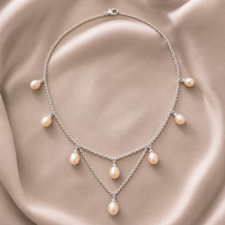 Blush Cascade Pearl Festoon Necklace -Honora Sterling Silver Pink Freshwater Pearl