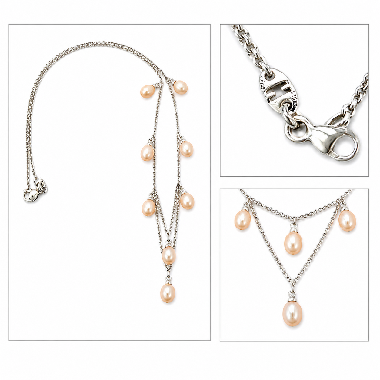 Blush Cascade Pearl Festoon Necklace -Honora Sterling Silver Pink Freshwater Pearl