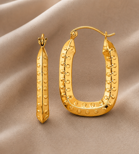 Aurora Edge Rectangular Gold Hoops-14K Yellow Gold Polished (25mm)
