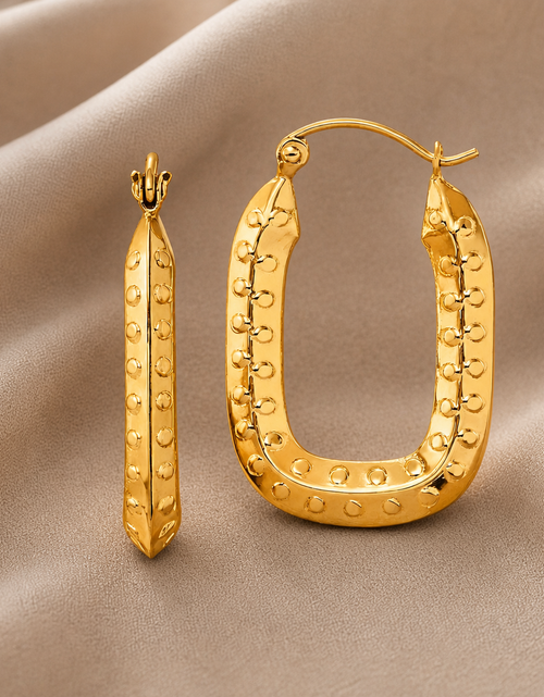 Load image into Gallery viewer, Aurora Edge Rectangular Gold Hoops-14K Yellow Gold Polished (25mm)
