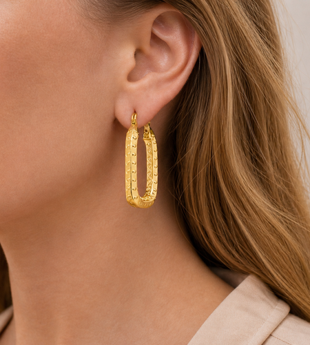 Aurora Edge Rectangular Gold Hoops-14K Yellow Gold Polished (25mm)