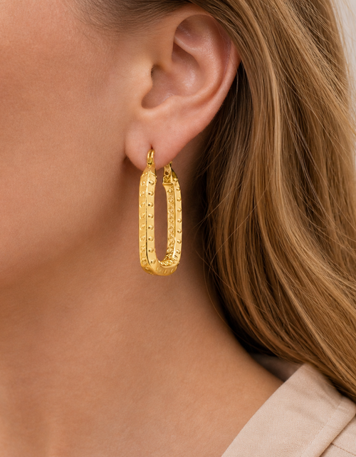 Load image into Gallery viewer, Aurora Edge Rectangular Gold Hoops-14K Yellow Gold Polished (25mm)
