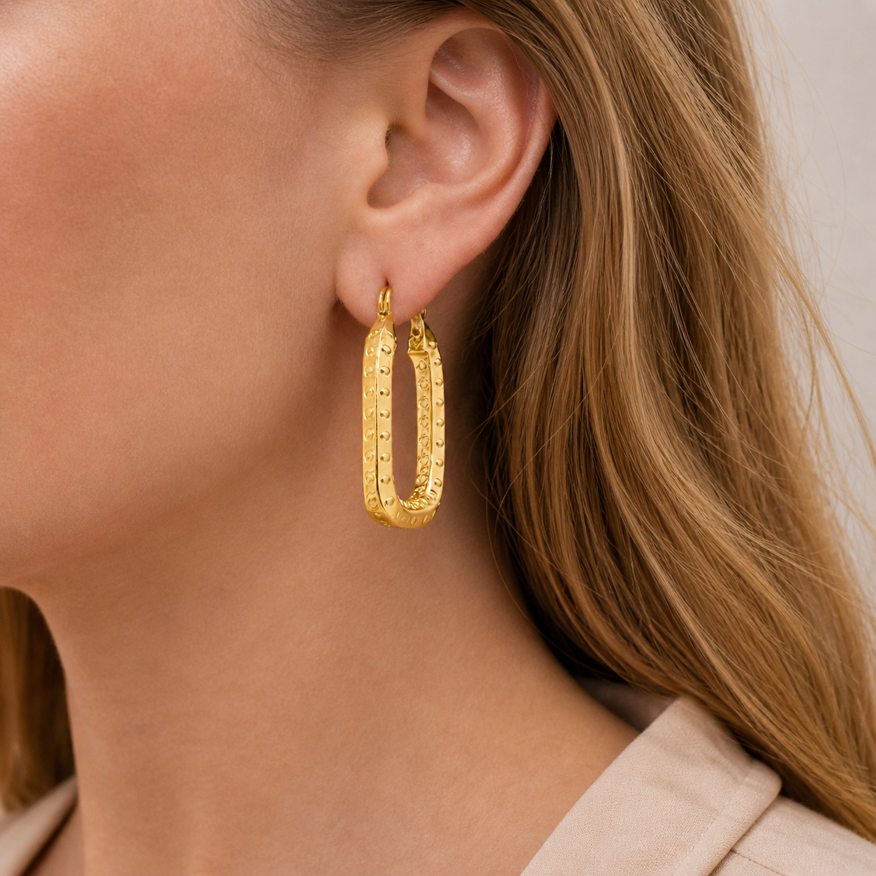Aurora Edge Rectangular Gold Hoops-14K Yellow Gold Polished (25mm)