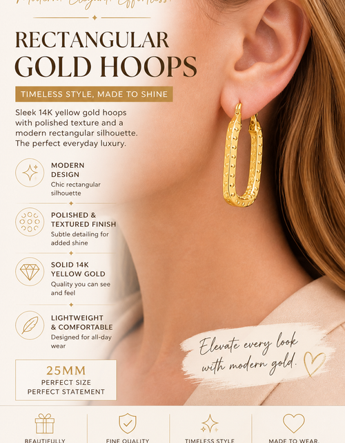 Load image into Gallery viewer, Aurora Edge Rectangular Gold Hoops-14K Yellow Gold Polished (25mm)
