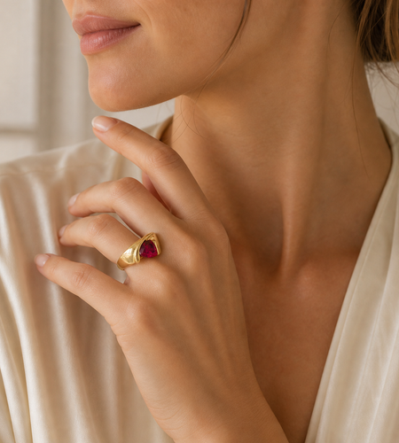 Crimson Edge Trillion Statement Ring -  with Gold Overlay