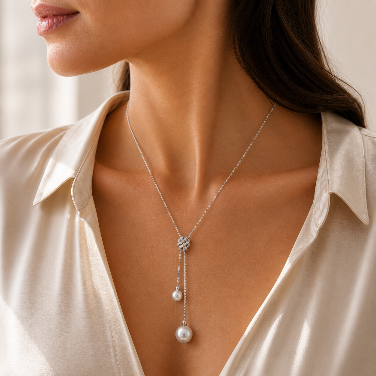 925 Sterling Silver Tahitian Pearl Drop Necklace – 8x9mm
