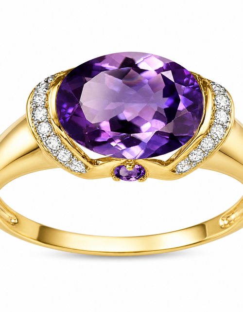 Load image into Gallery viewer, Royal Bloom Amethyst Ring Oval Amethyst &amp; Diamond Accent Ring in 10K Yellow Gold
