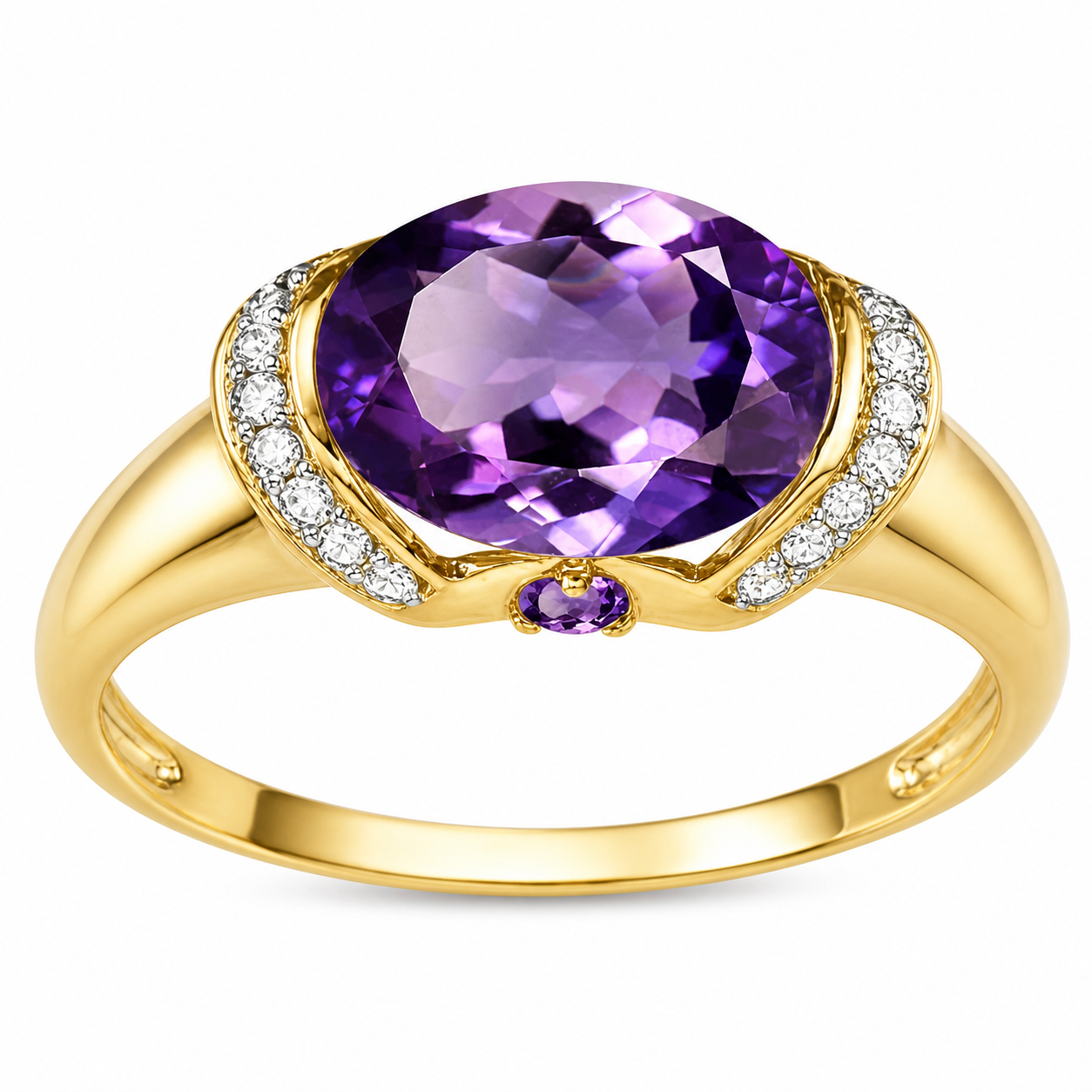 Royal Bloom Amethyst Ring Oval Amethyst & Diamond Accent Ring in 10K Yellow Gold