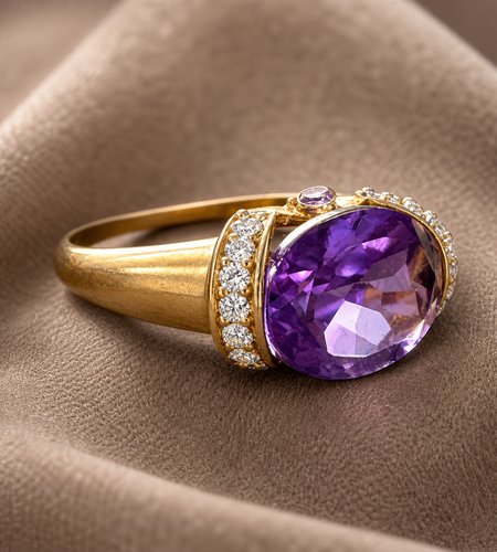 Royal Bloom Amethyst Ring Oval Amethyst & Diamond Accent Ring in 10K Yellow Gold