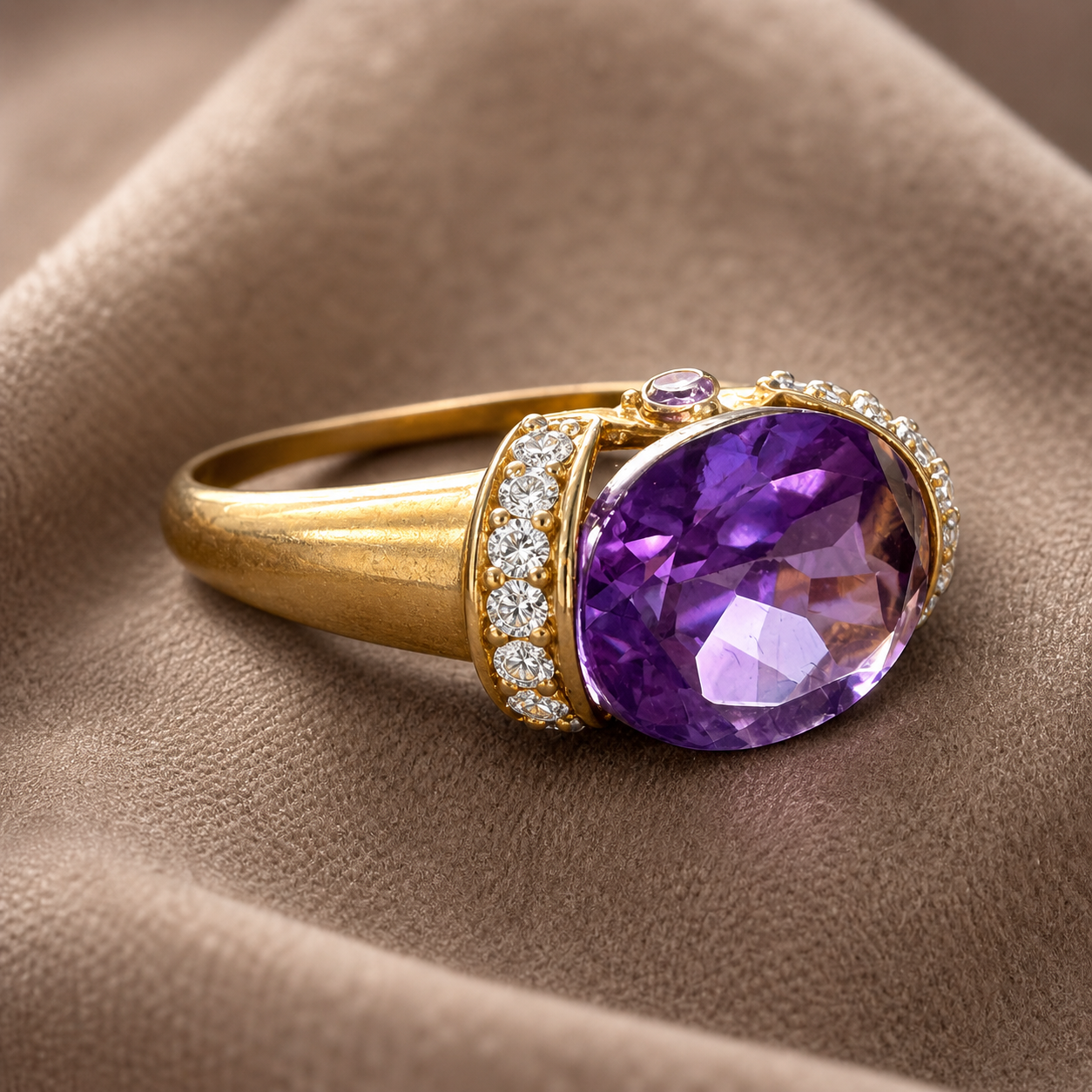 Royal Bloom Amethyst Ring Oval Amethyst & Diamond Accent Ring in 10K Yellow Gold