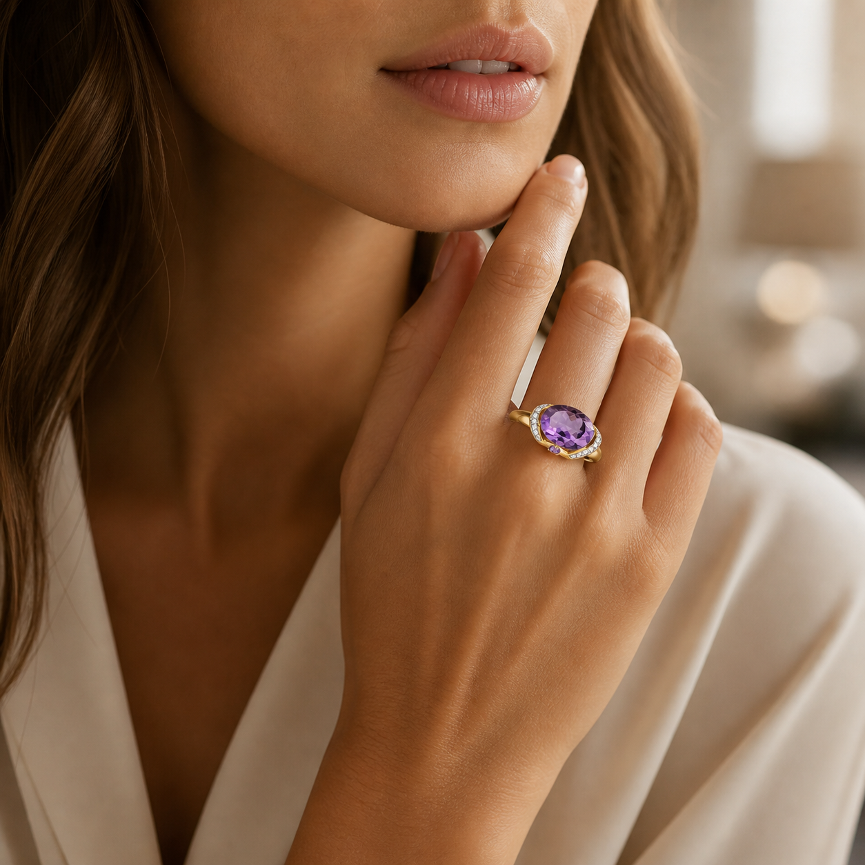 Royal Bloom Amethyst Ring Oval Amethyst & Diamond Accent Ring in 10K Yellow Gold
