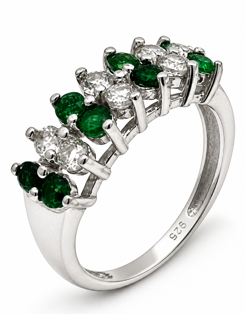 Load image into Gallery viewer, Verdant Luxe Emerald Band -Genuine Emerald &amp; White Sapphire Sterling Silver Band Ring
