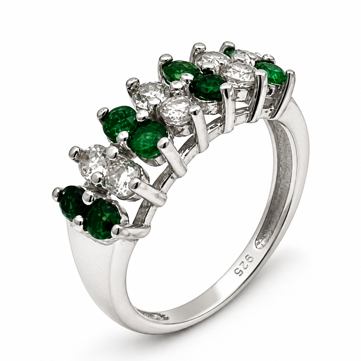 Verdant Luxe Emerald Band -Genuine Emerald & White Sapphire Sterling Silver Band Ring