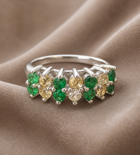 Verdant Luxe Emerald Band -Genuine Emerald & White Sapphire Sterling Silver Band Ring