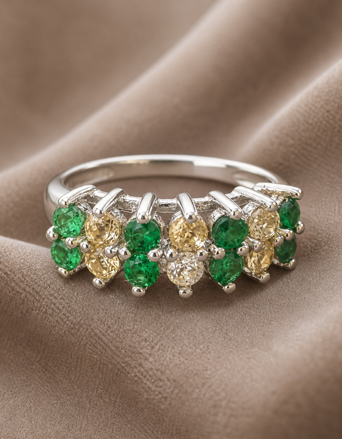 Load image into Gallery viewer, Verdant Luxe Emerald Band -Genuine Emerald &amp; White Sapphire Sterling Silver Band Ring
