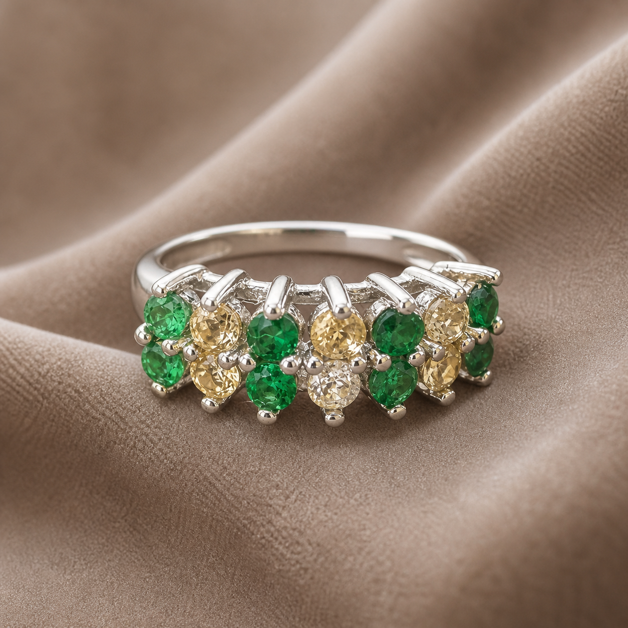 Verdant Luxe Emerald Band -Genuine Emerald & White Sapphire Sterling Silver Band Ring