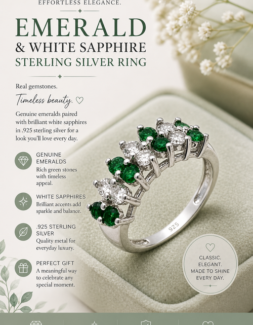 Load image into Gallery viewer, Verdant Luxe Emerald Band -Genuine Emerald &amp; White Sapphire Sterling Silver Band Ring
