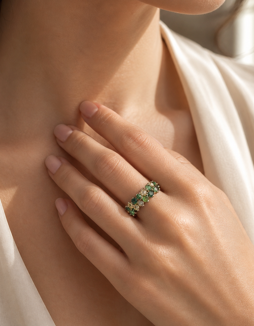 Load image into Gallery viewer, Verdant Luxe Emerald Band -Genuine Emerald &amp; White Sapphire Sterling Silver Band Ring
