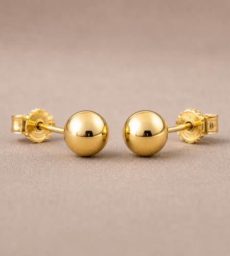 Golden Core Studs - 14K Yellow Gold 7.5mm Ball Stud Earrings – High Polish Classic