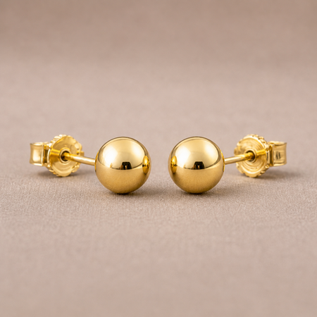 Golden Core Studs - 14K Yellow Gold 7.5mm Ball Stud Earrings – High Polish Classic