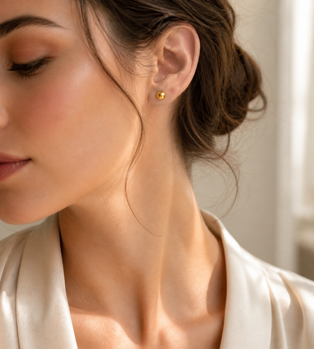 Golden Core Studs - 14K Yellow Gold 7.5mm Ball Stud Earrings – High Polish Classic