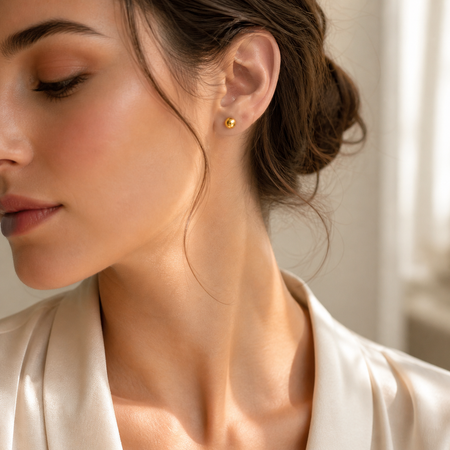 Golden Core Studs - 14K Yellow Gold 7.5mm Ball Stud Earrings – High Polish Classic