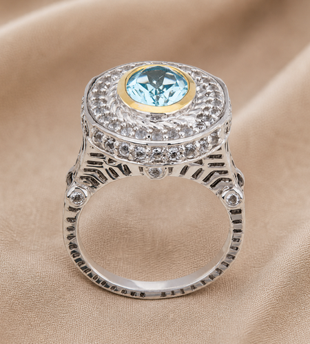 Azure Halo Radiance Ring-Pangea Mines Sky Blue Topaz Halo Ring – Sterling Silver Size 9