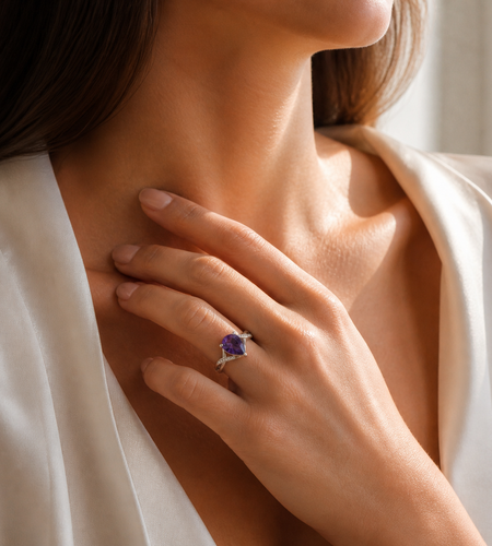 Violet Grace Amethyst Ring - .925 Sterling Silver Oval Amethyst – Size 7|Classic Solitaire
