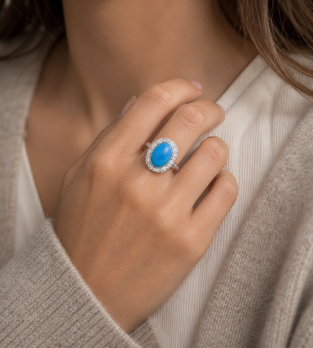 Cerulean Halo Legacy Ring - Ceruleite Halo Ring with White Topaz – Size 5