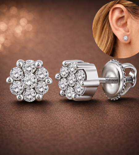 Simply Savvy “Petite Radiance” 14K White Gold Diamond Cluster Stud Earrings