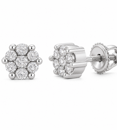 Simply Savvy “Petite Radiance” 14K White Gold Diamond Cluster Stud Earrings