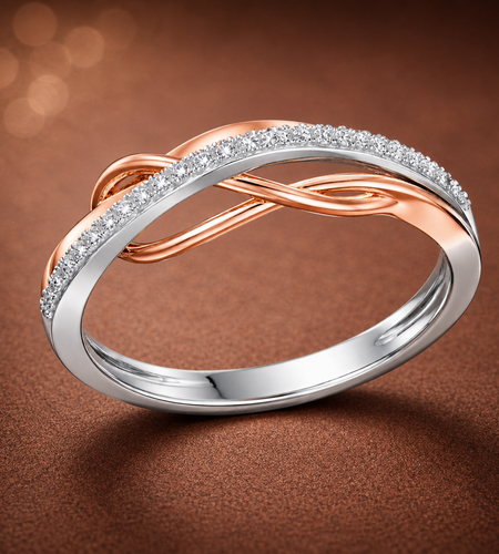 Simply Savvy “Intertwined Radiance” – 10K Two-Tone Gold Diamond Ring (1/10 CTW)