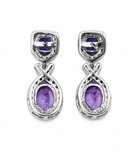 Simply Savvy “Midnight Amethyst Drops” – Sterling Silver Amethyst & Black Spinel Earrings (5.50 CTW)