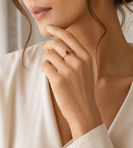 Simply Savvy “Crimson Teardrop” Ruby Ring – 0.60 CTW Natural Ruby in 14K Yellow Gold