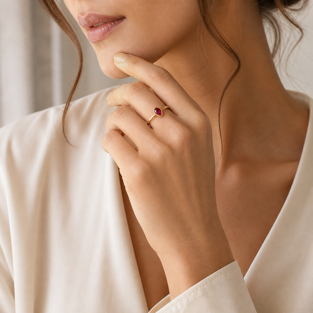 Simply Savvy “Crimson Teardrop” Ruby Ring – 0.60 CTW Natural Ruby in 14K Yellow Gold