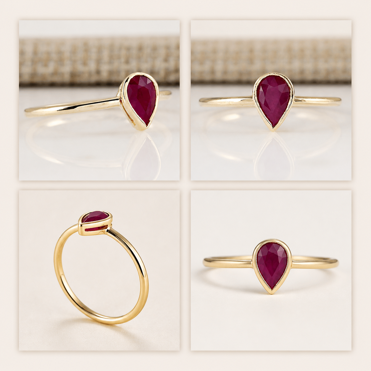Simply Savvy “Crimson Teardrop” Ruby Ring – 0.60 CTW Natural Ruby in 14K Yellow Gold