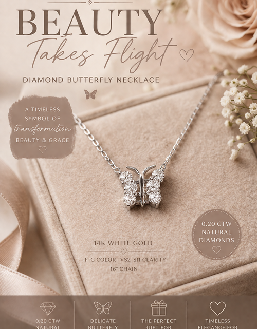 Load image into Gallery viewer, 0.20 CTW Natural Diamond Butterfly Necklace – 14K White Gold | Simply Savvy LUXE
