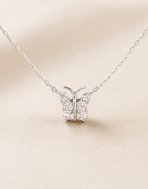 Load image into Gallery viewer, 0.20 CTW Natural Diamond Butterfly Necklace – 14K White Gold | Simply Savvy LUXE
