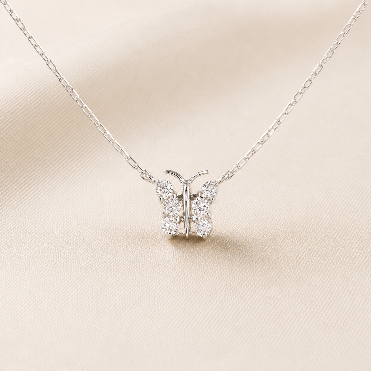 0.20 CTW Natural Diamond Butterfly Necklace – 14K White Gold | Simply Savvy LUXE