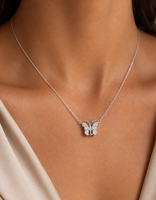 Load image into Gallery viewer, 0.20 CTW Natural Diamond Butterfly Necklace – 14K White Gold | Simply Savvy LUXE
