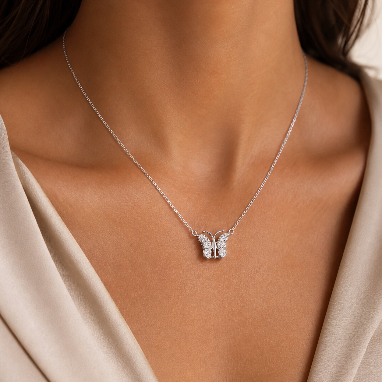 0.20 CTW Natural Diamond Butterfly Necklace – 14K White Gold | Simply Savvy LUXE