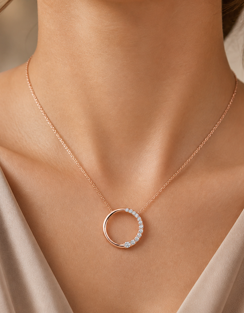 Load image into Gallery viewer, Simply Savvy “Endless Journey” 14K Rose Gold Diamond Circle Necklace
