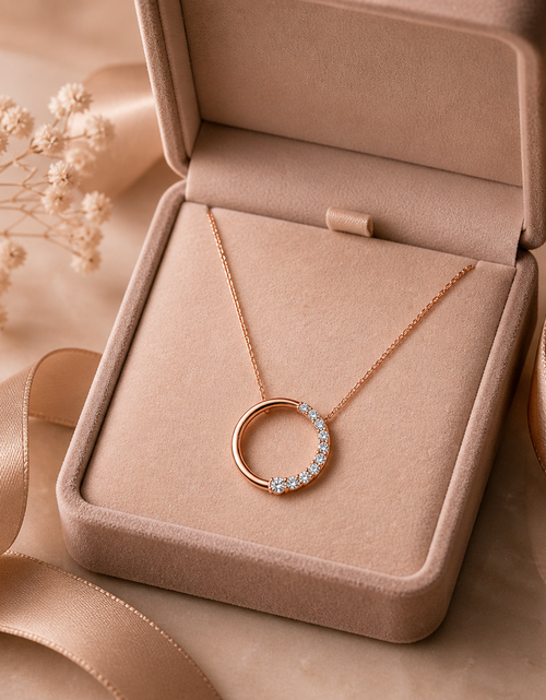 Load image into Gallery viewer, Simply Savvy “Endless Journey” 14K Rose Gold Diamond Circle Necklace

