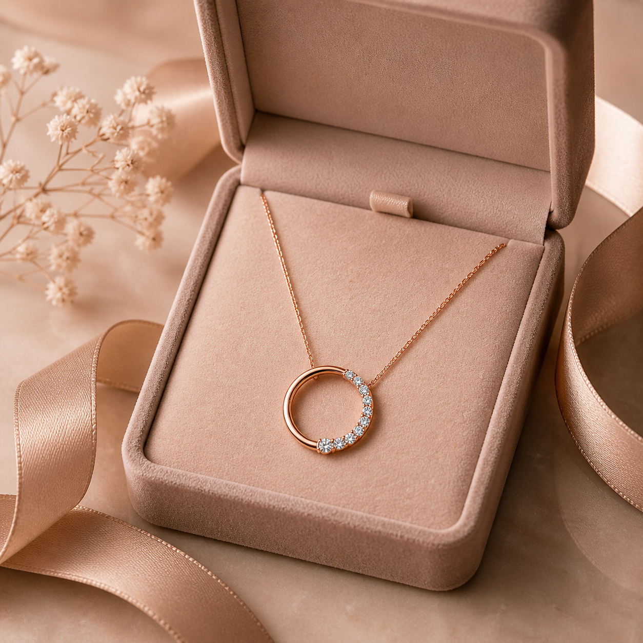 Simply Savvy “Endless Journey” 14K Rose Gold Diamond Circle Necklace